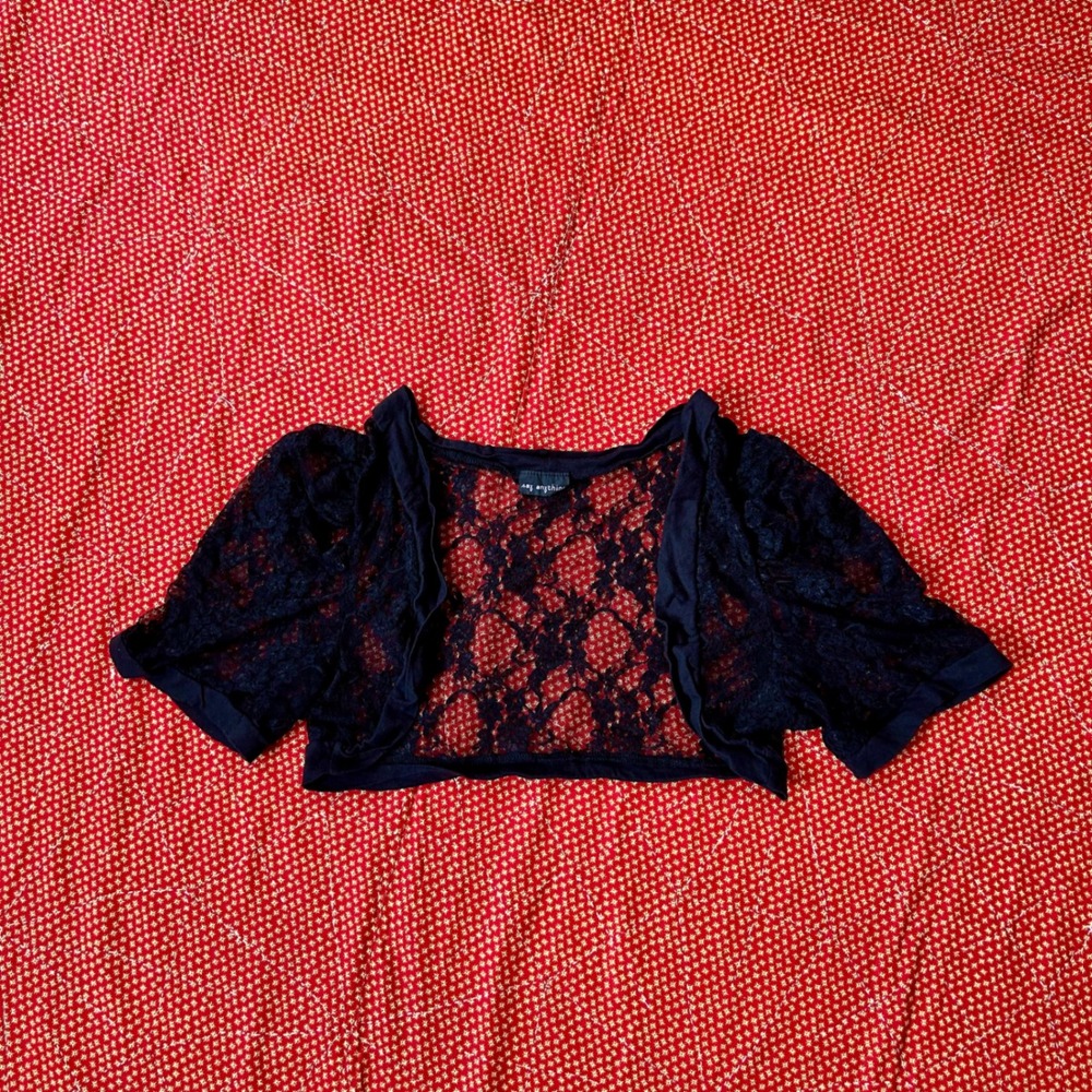 Say Anything vintage 2000s Black Lace Short Sleeve Cropped Bolero Shrug Top
